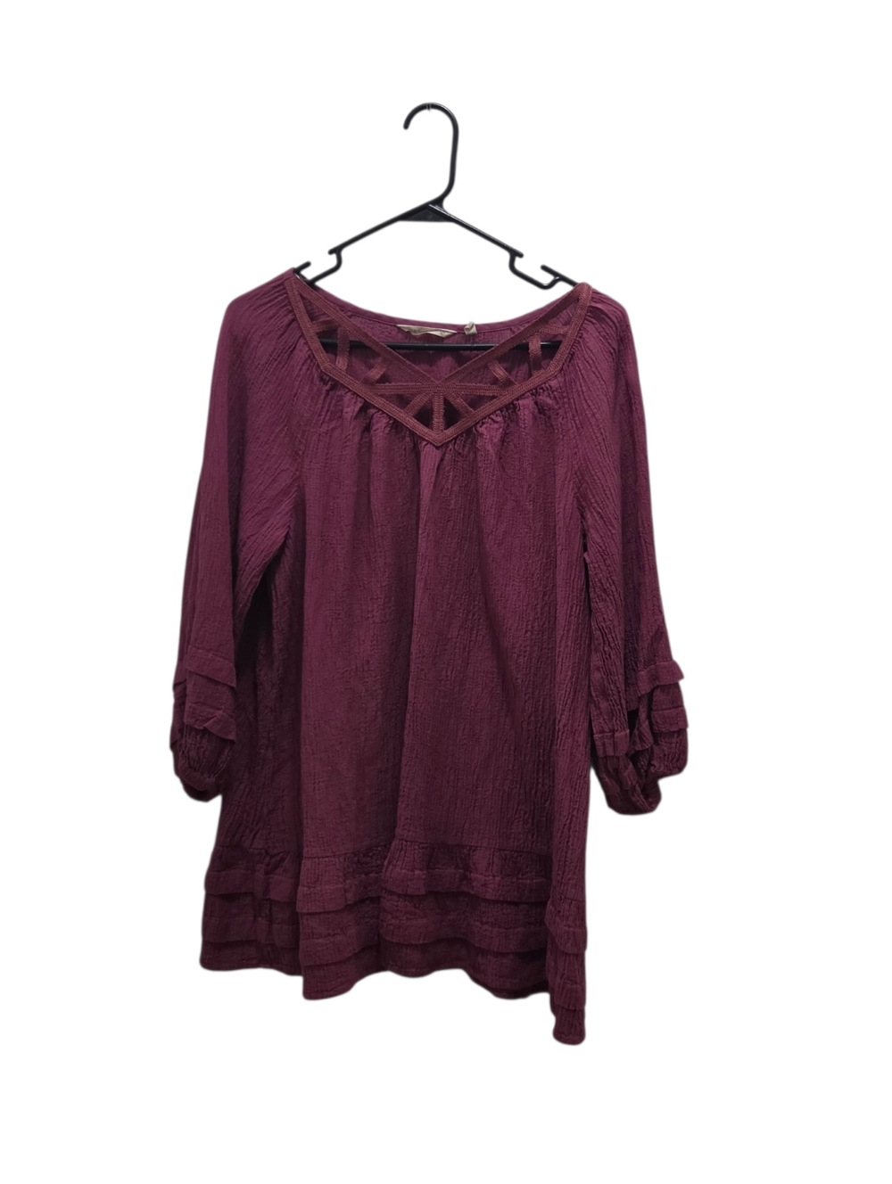 Soft Surroundings Mahdia Blouse Boho Crinkle Gauze Tunic Dry Rose Women's Size M